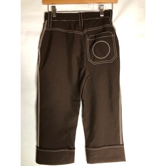 CHLOE Women's Brown Contrast Seam Knee Length Cropped Pants US 0-2  IT 36 XS - Picture 5 of 8
